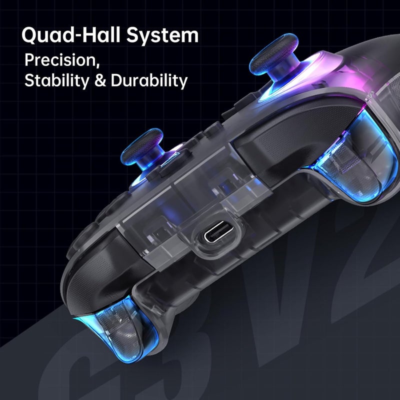 MACHENIKE جهاز تحكم بلوتوث G3V2 لجهاز الكمبيوتر/سويتش/آي أو إس/أندرويد، عصي تحكم بتأثير هول، إضاءة RGB، جهاز تحكم للألعاب، 2 زر قابل للبرمجة، بطارية 1000 مللي أمبير مع محطة شحن، وردي - Image 5